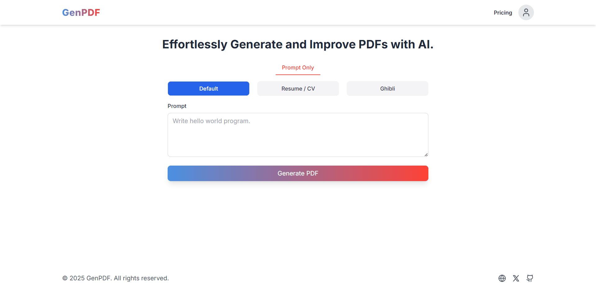GenPDF interface preview